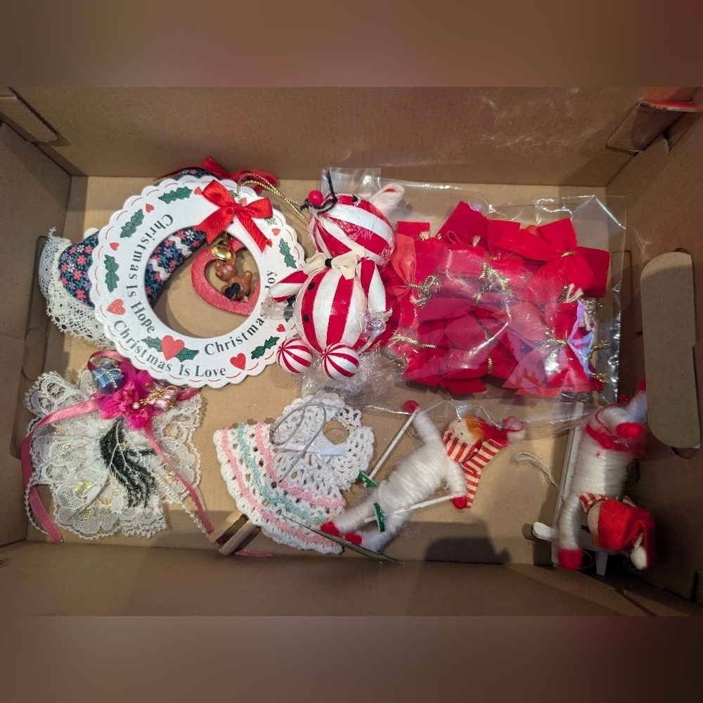 Festive Christmas Ornament Set with Red and White Accents